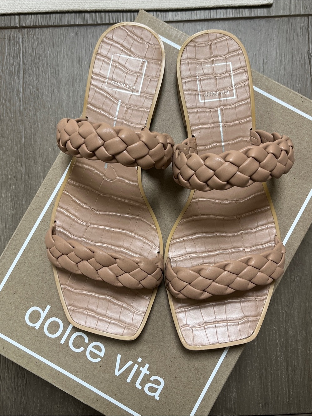 Dolce Vita Blush Tan Braided Double-Strap Slide Sandals